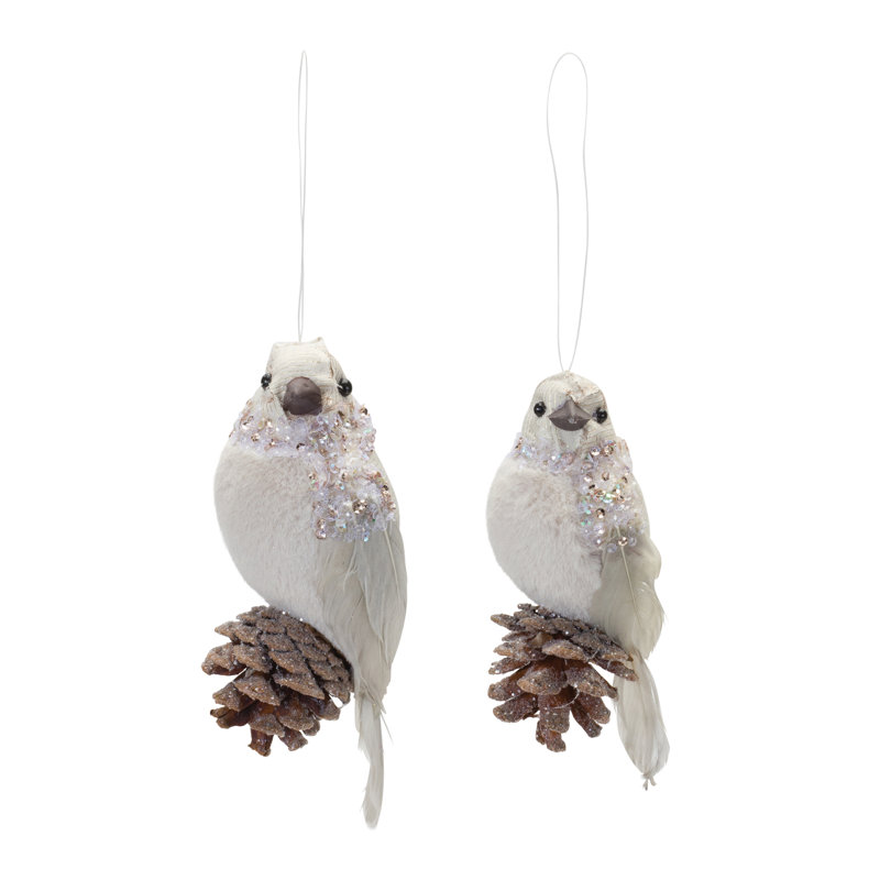 Ornement perlé en forme d'oiseau d'hiver (ensemble de 12)