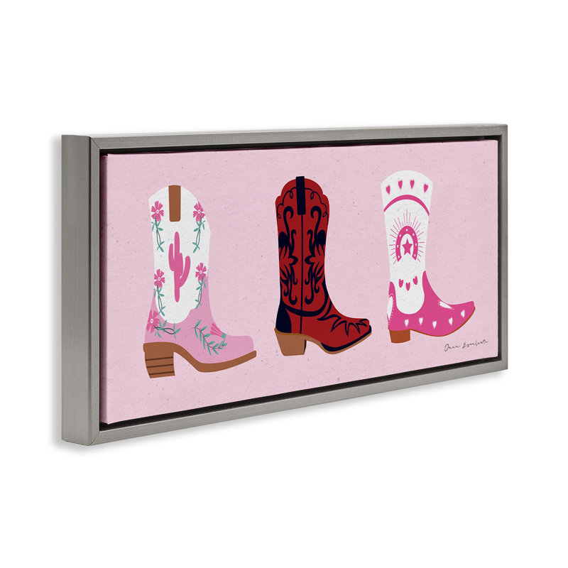 Diverses bottes de cow-boy, Cadre flottant gris lustré, H 11 po x l 25 po