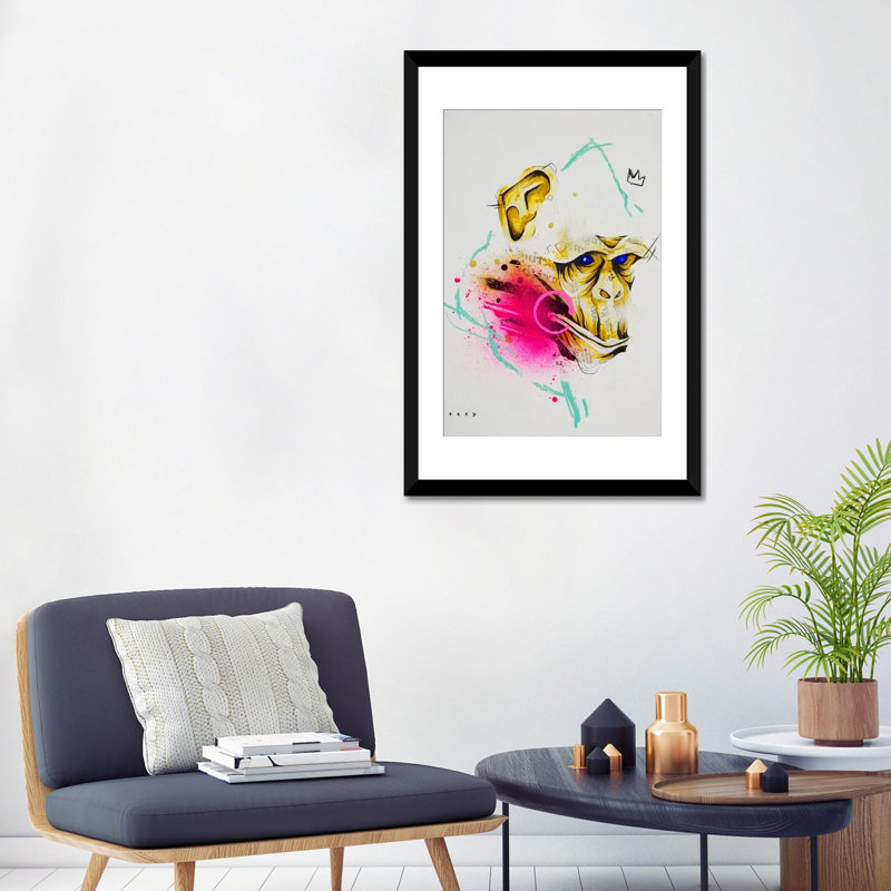 « saru », reproduction d’impression sur toile tendue, H 32 po x l 24 po x P 1 po, Papier d'art encadré noir, Blanc