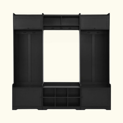 Modern Hall Tree With Shoe Storage, 4-In-1 Entryway Bench With 8 Cubbies, 7 Coat Hooks & Adjustable Shelf For Hallway, Living Room