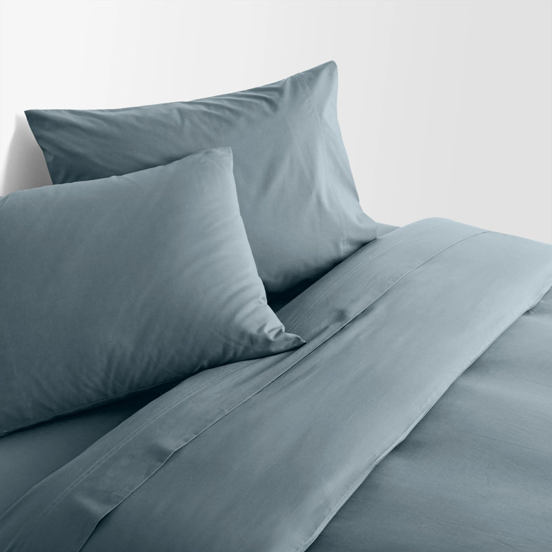 Percale Sheet Set, Gray Blue, Queen