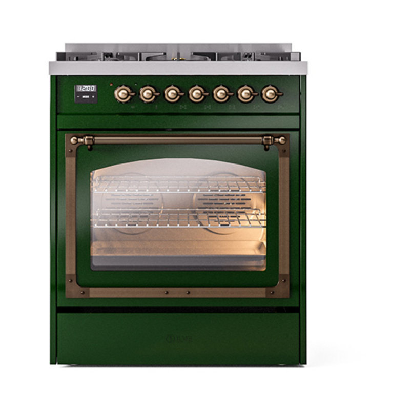 ILVE Nostalgie II Noblesse 30 in Dual Fuel Range, Liquid Propane, Emerald Green/Bronze