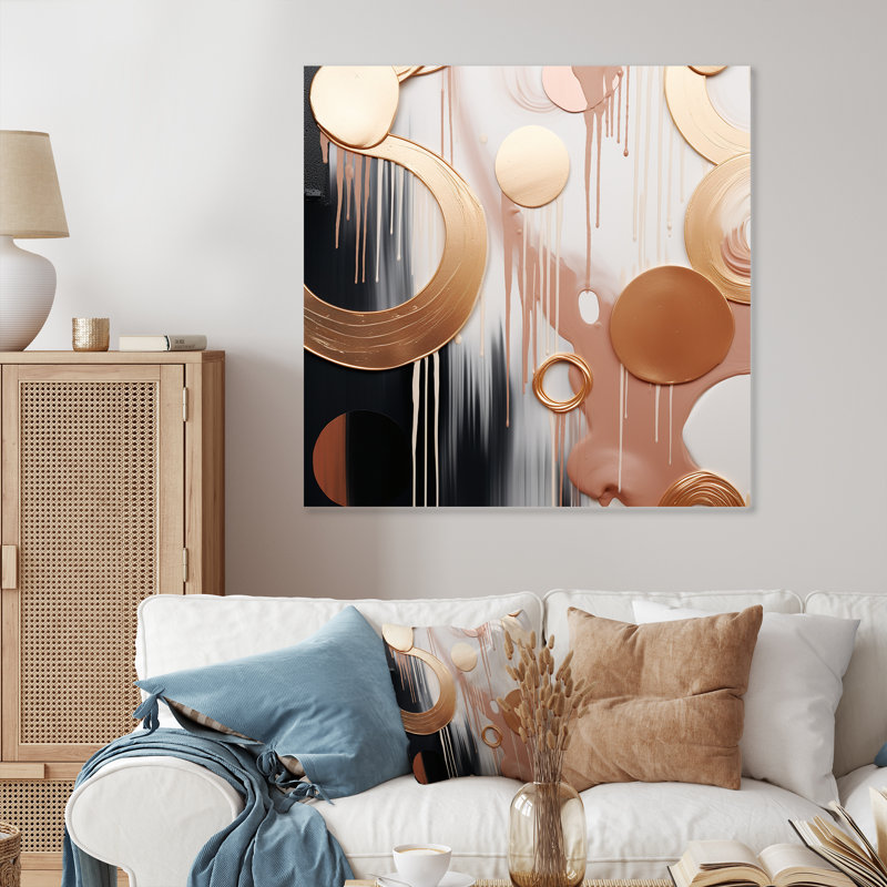 Or et blanc, formes abstraites harmonie V - formes abstraites, art mural en métal, H 36 po x l 36 po