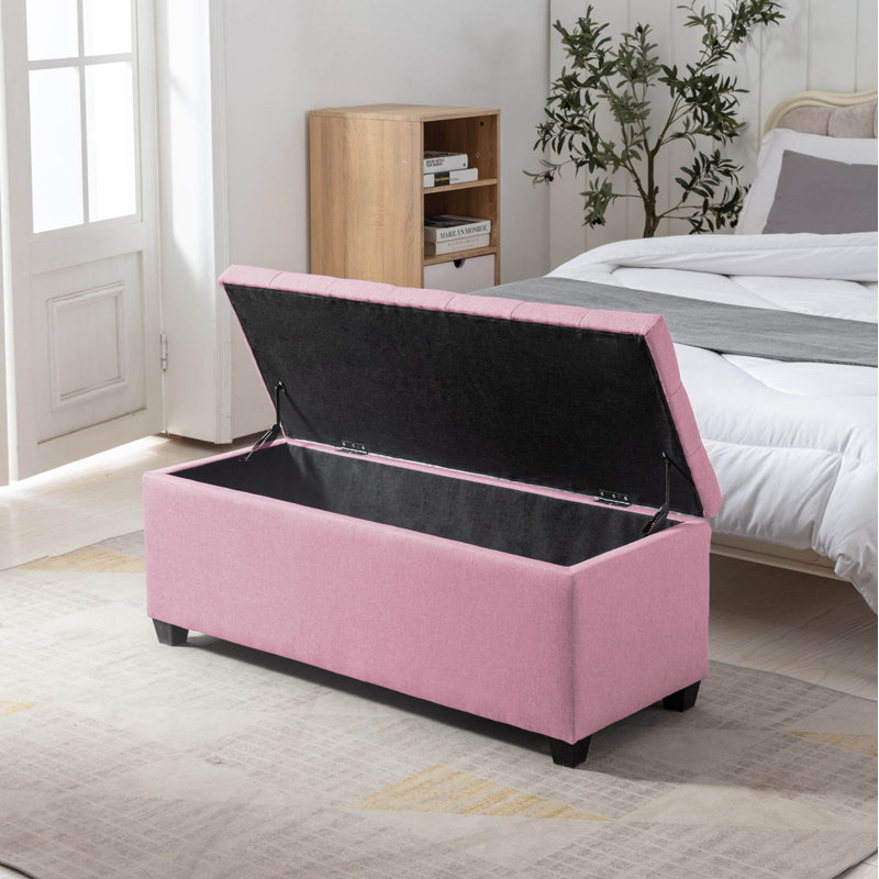 Bacca Fabric Upholstered Storage Bench, Pink