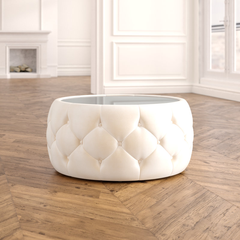 Eraman Glass Top Coffee Table, Beige