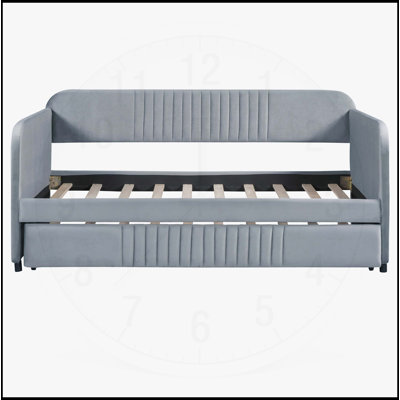 Upholstered Daybed Sofa Bed Twin Size with Trundle, Wood Slat Support, and Elegant Gray Finish for Versatile Home Use