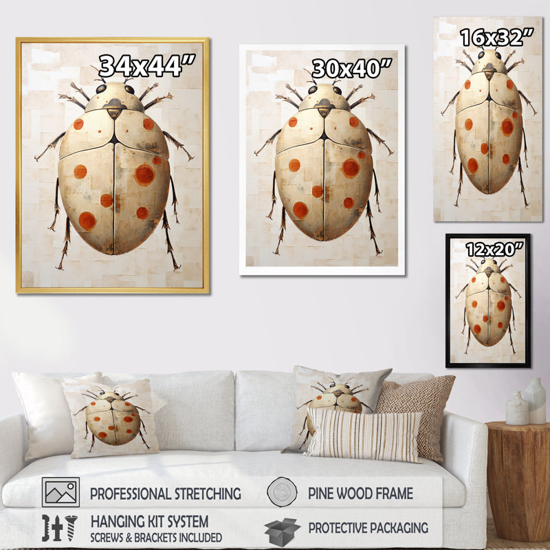 «Gold Vintage Minimalisme Beetle IV» sur toile, H 40 po x l 30 po x P 1,5 po, Cadre simple argenté