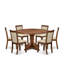 Ensemble de table de salle à manger moderne 7 pièces comprenant une table de cuisine à piédestal et 6 chaises en tissu de lin beige clair avec dossier rembourré - Noyer antique-930179926-915380062-930179913