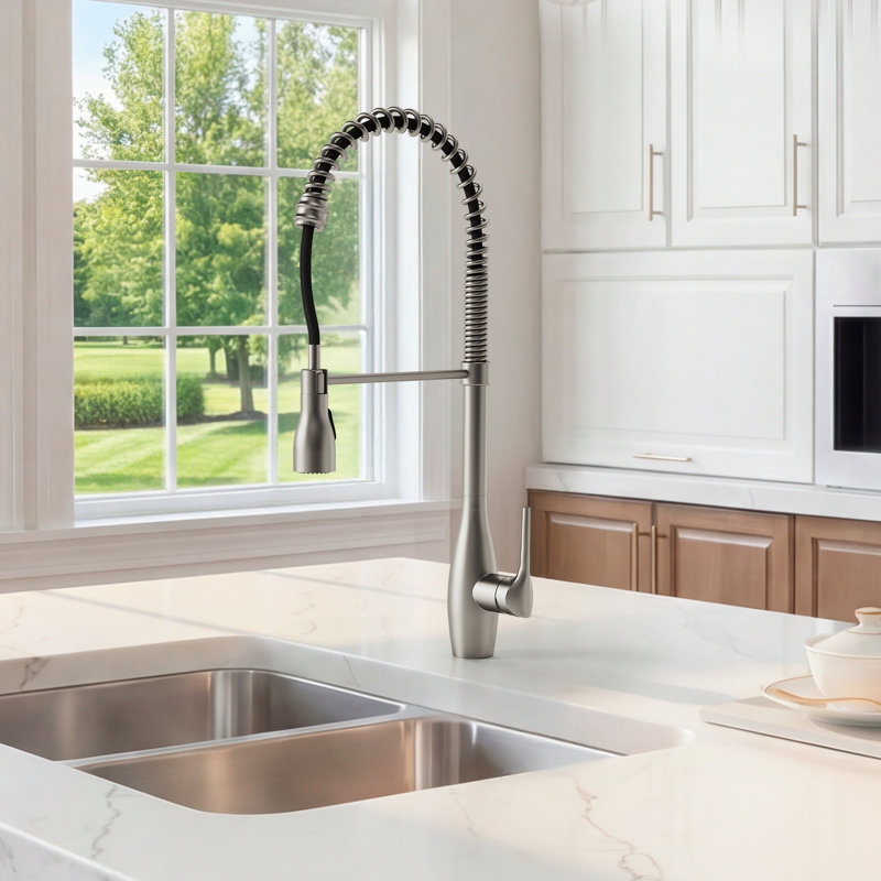 Robinet de cuisine extractible à poignée simple de style commercial, Acier inoxydable