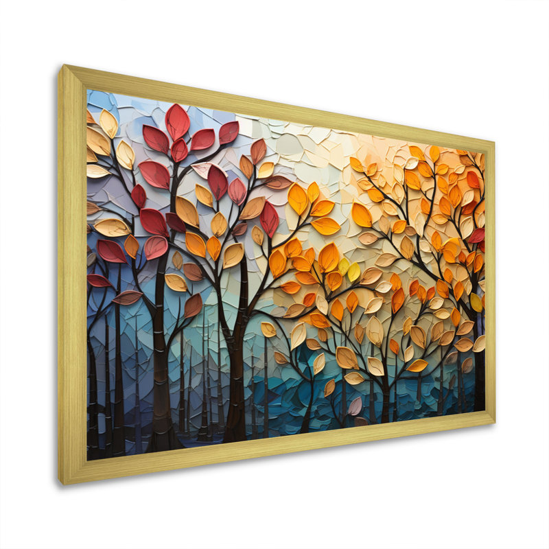 Leaves Autumnal Symphony Patchwork I - Décoration murale feuilles, H 24 po x l 32 po, Cadre photo unique, Doré