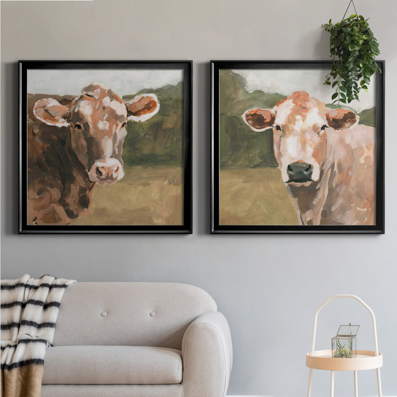 «On the pasture I», ensemble de 2 reproductions d'art sur toile, H 26,5 po x l 53 po x P 1,5 po, Toile avec cadre noir