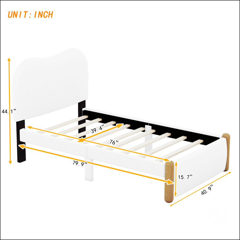 Upholstered Platform Bed, Twin, White