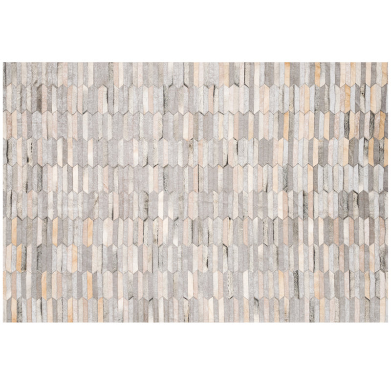Olio Cowhide Geometric Area Rug in Gray/Taupe, Rectangle 5'3" x 6'7"