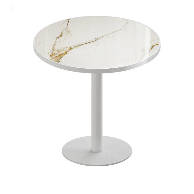 Table bistro ronde de 31,5 pouces avec plateau en faux marbre et plateau en métal robuste, facile à assembler, diamètre de la structure en métal robuste