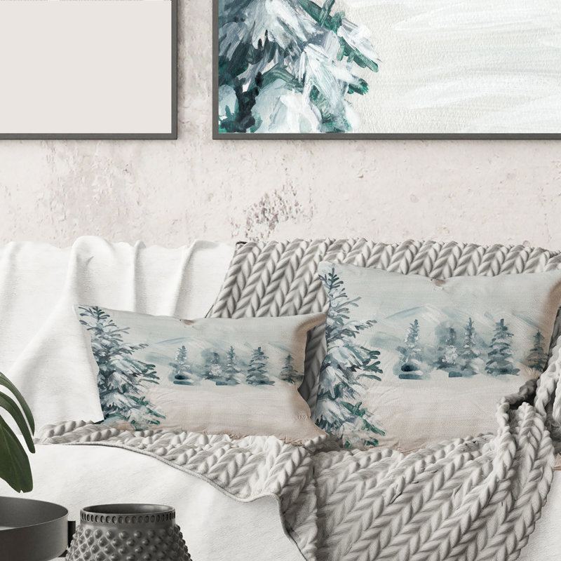 Snowy Pine Trees - Traditional Printed Pillow