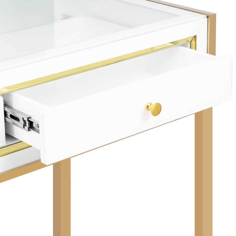 SlayStation Addison Modern Makeup Storage Table Desk with 3 Drawers Entryway and Gold Frame