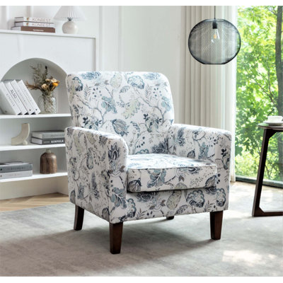 Patterned Polyester Blend Armchair, Solid Birch Wood Frame with Tapered Legs, Foam Padded Accent Chair for Living Room or Office