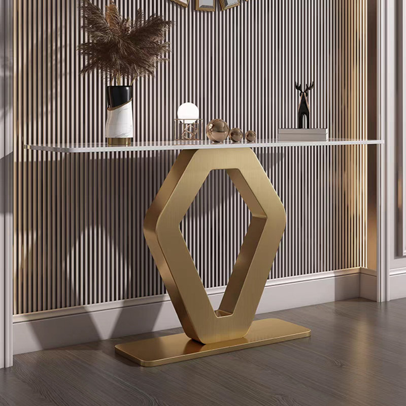Console moderne en pierre frittée de luxe moderne, Doré, H 31,5 po x l 62,9 po x P 13,7 po