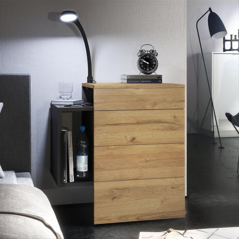 Mcardle 2 Drawer Bedside Table, With LED Flexi light, Oak Nature