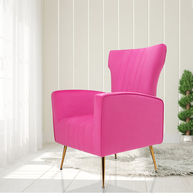 Milana 27" Wide Velvet Wingback Chair, Rose Red Velvet