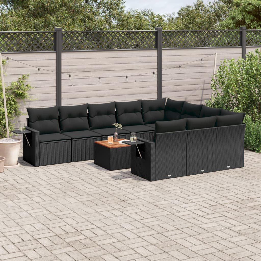 Vidaxl 11-Tlg. Garten-Sofagarnitur Mit Kissen Schwarz Poly Rattan 18