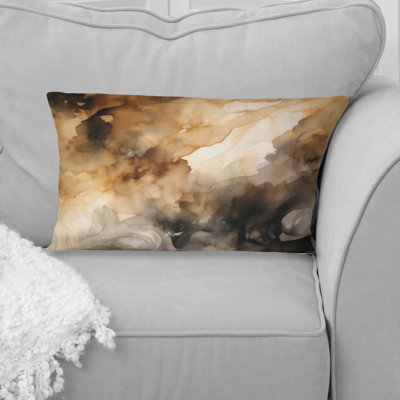 Brown And Cream Abstract Fluidity - Abstract Printed Throw Pillow