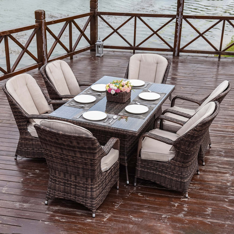 Leigh Rectangular 6 - Person 62.99'' Long Dining Set With Cushions, Brown, Beige