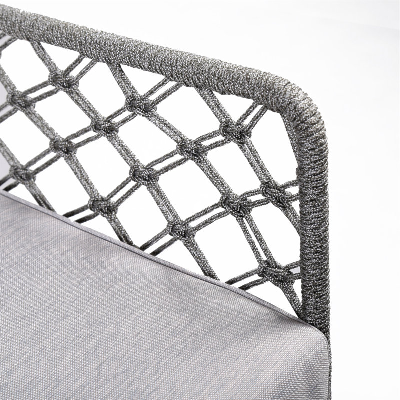 Fauteuil de jardin Marco en acier, intérieur/extérieur, avec corde et coussin gris