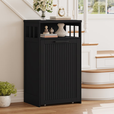 Fluted 13 Gal Pull Out Trash Cabinet with Open Storage Shelf