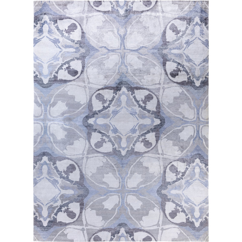 Tapis moderne noué à la main de conception unique ivoire 9 pi 0 po x 12 pi 1 po Modern