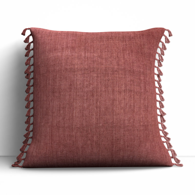 Sharron Tassels Reversible Pillow Cover, Polyester/Polyfill, Apple Butter