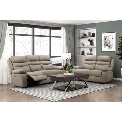 Modern Sofa Set 2pc Power Reclining Motion Sofa Loveseat Leather Upholstered USB Ports Plush Comfort Living Room Furniture