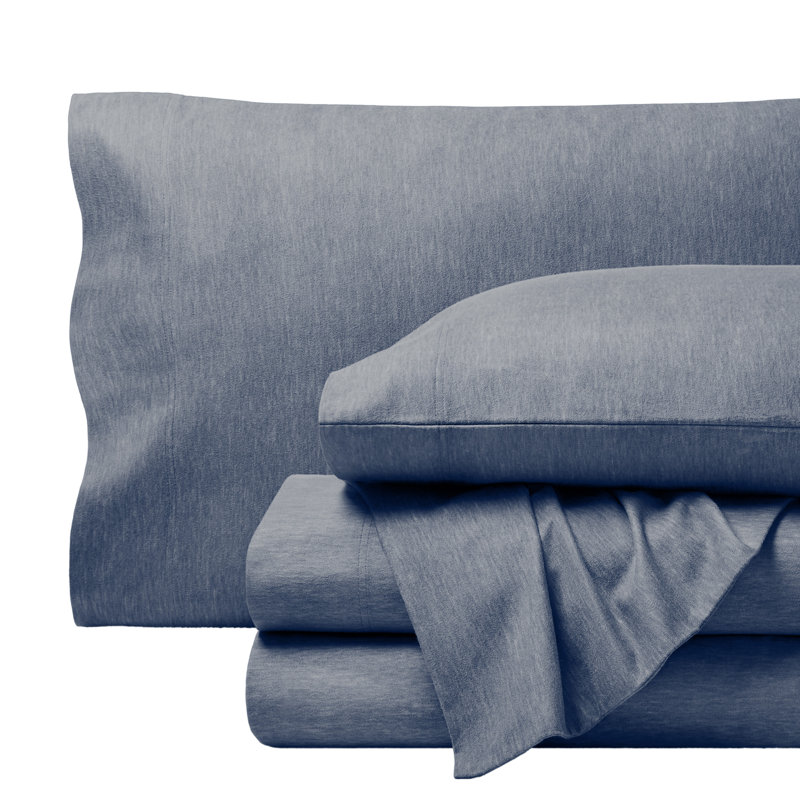 100% Cotton Flannel Sheet Set, Twin Sheet Set with 1 Pillowcase, Heather Indigo