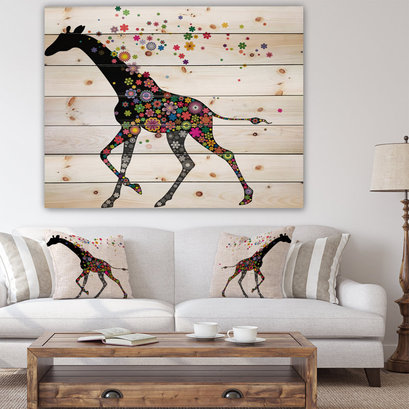 «Cheerful Giraffe Running», impression, H 15 po x l 20 po x P 1 po, Bois