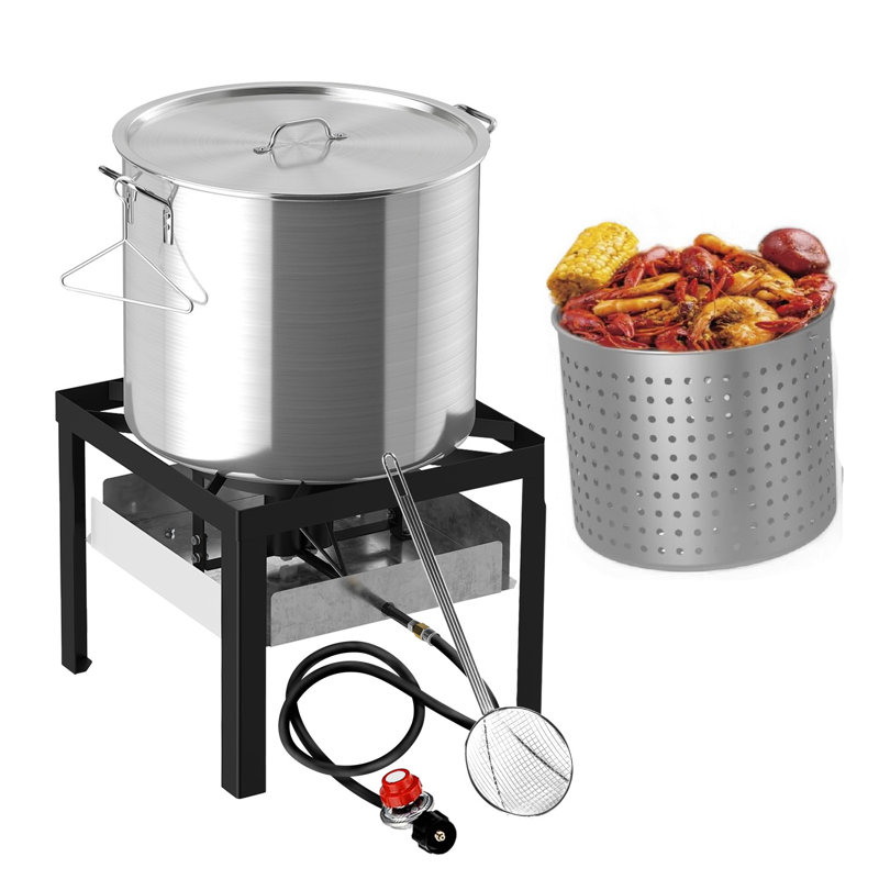 Bouilloire à fruits de mer 50 pte / 60 pte / 80 pte / 100 pte avec panier ， Écumoire iler Bouilloire pour écrevisses et marmite à crabe
