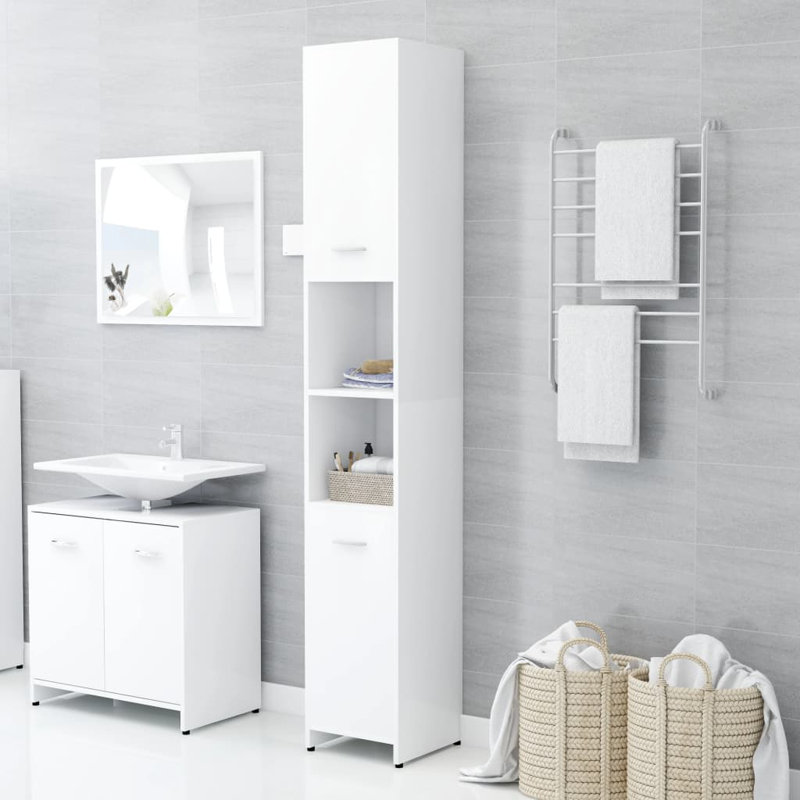 Dorjan Bathroom Cabinet Engineered Wood Rack, White