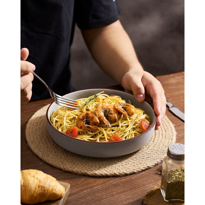 4-Piece Stoneware Pasta Bowl Set- Service For 4, Charcoal/Matte Black/Dark Gray/Light Gray