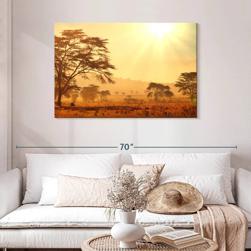 Ravi, savane africaine, lever de soleil, H 30 po x l 45 po