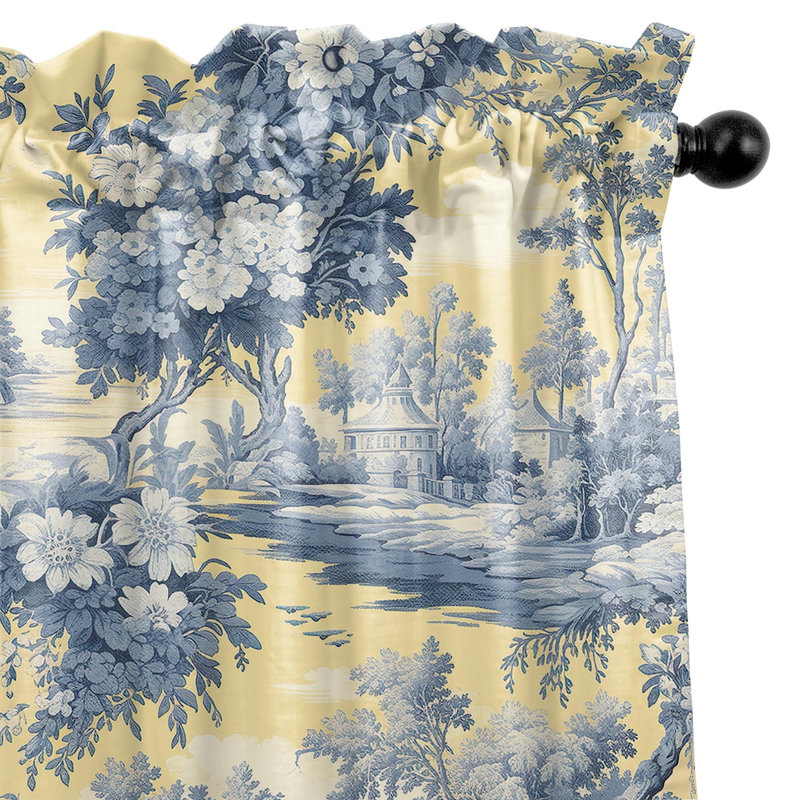 Giverny Toile Cotton Rod Pocket Drapery Panel Pair, 50" W x 120" L
