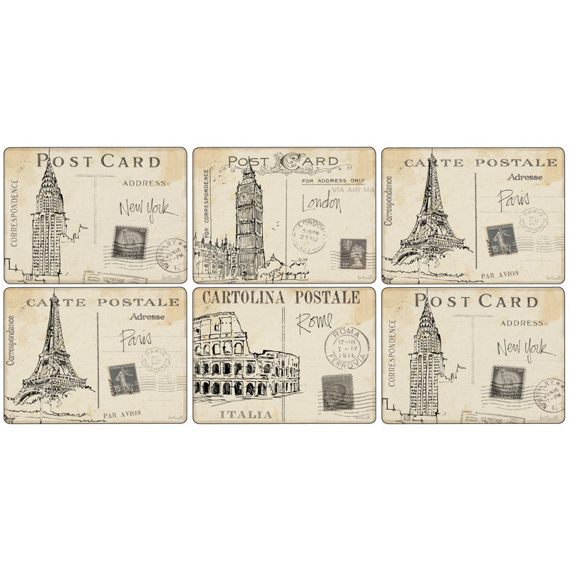 Postcard Sketches 6 Piece Placemats Set