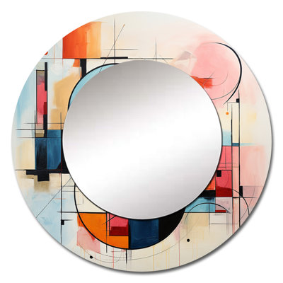 Colorful Mid Century Abstract Fusion IV - Midcentury Modern Mirror, Mid-Century Modern Round Decorative Wall Mirror, Printed Metal Art