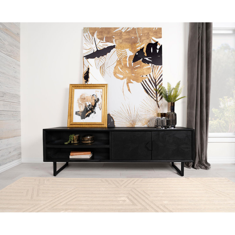 2-door Mango Wood 70" TV Stand Charcoal Black