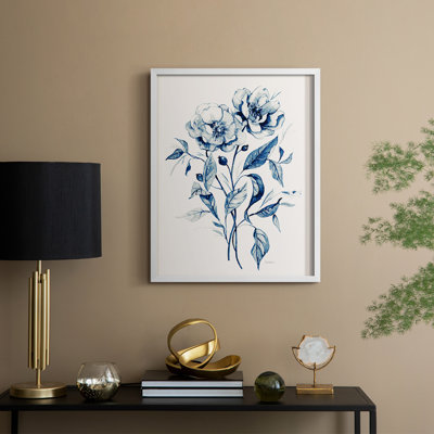 Indigo Wild Roses I, reproduction encadrée - bois massif