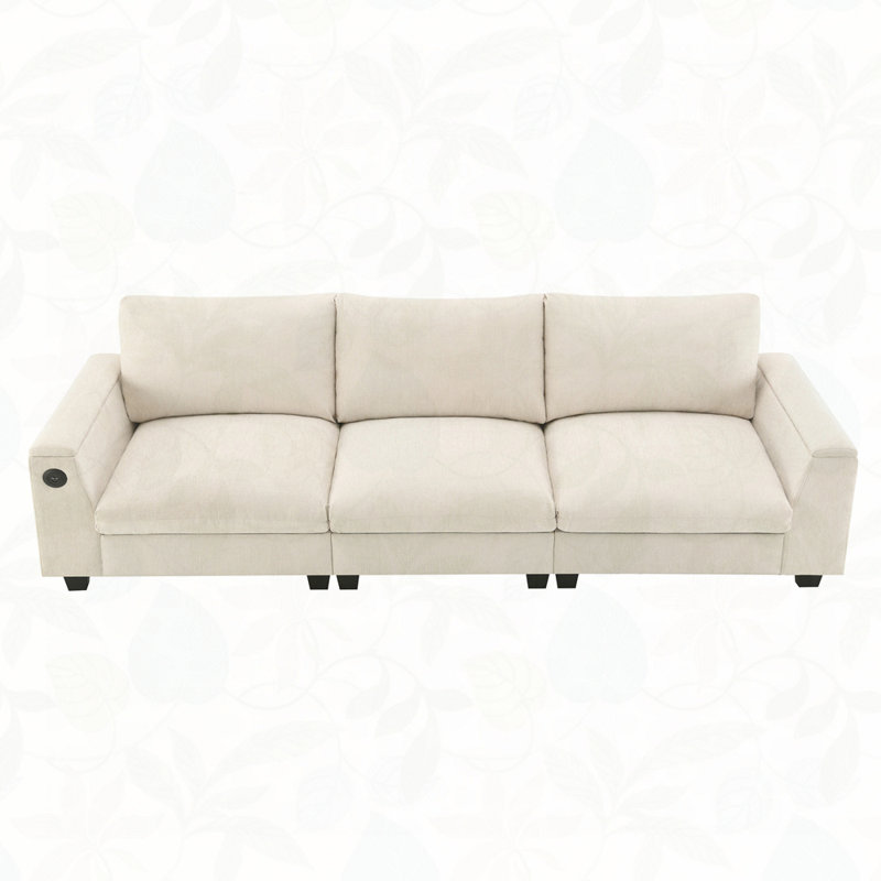 Chenille Sectional Sofa with Bluetooth Speaker,Comfy Cloud Couch Set with Drop Down Table,Cup Holders,USB Charger,Storage Armrest,Wide Seat Sofa for Living Room,Apartment,Office