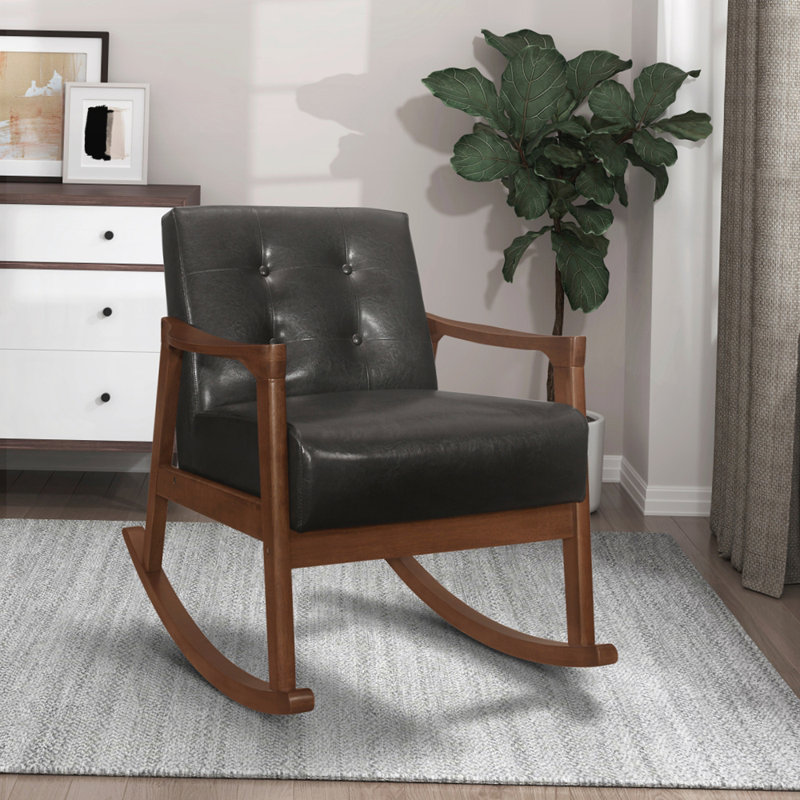 Chaise berçante en bois massif Cainon, Noir, Noyer