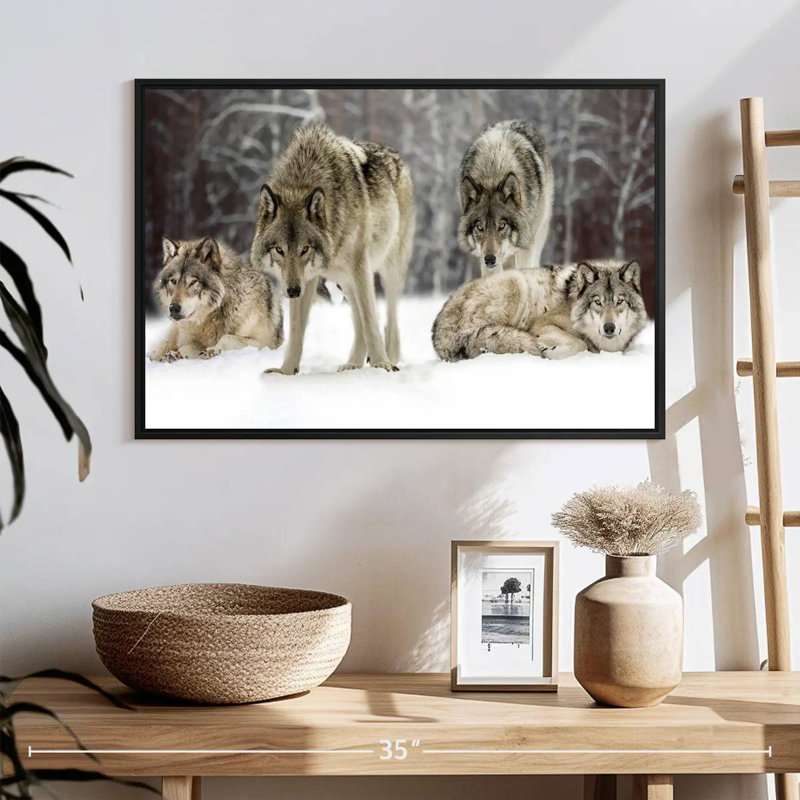 Loup, 25 po x 17 po, Cadre flottant noir