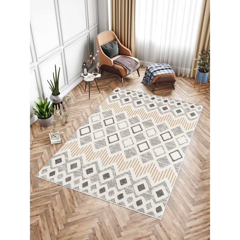 Tapis à motif géométrique à chevrons moderne brun / gris / beige Kearyn, Rectangulaire 8 pi x 10 pi