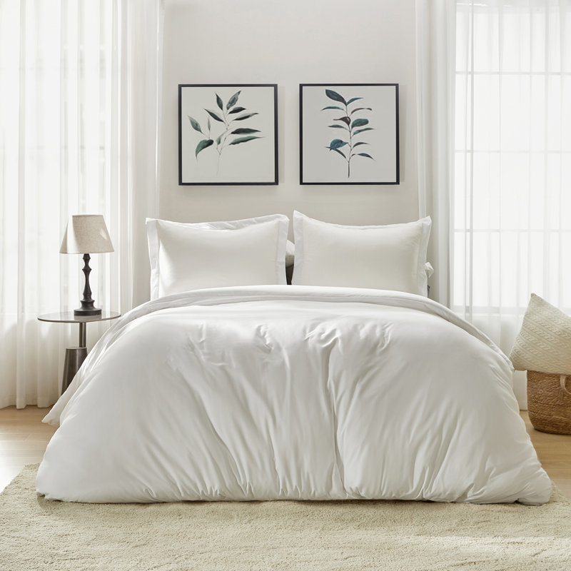 Duvet Cover Set Polyester Duvet Cover & Pillowcases, Full Duvet Cover + 2 Standard Shams, White