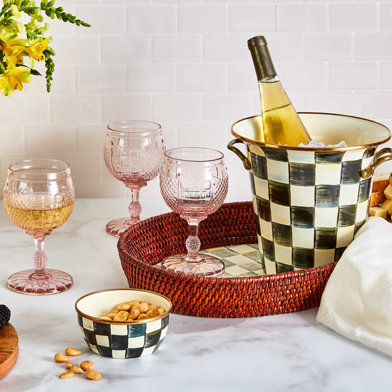 Sterling Check® Rattan and Enamel Large Serving Tray