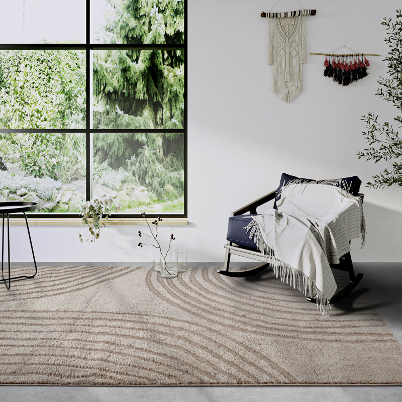 , Beige Gallery Striped Machine Woven Area Rug, Rectangle 120 x 170cm